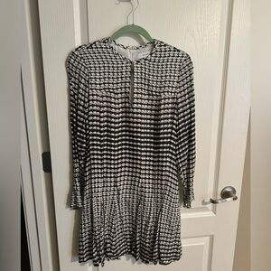 Reiss Evie Pleated Geometric Print Mini Black & White Dress Size 10